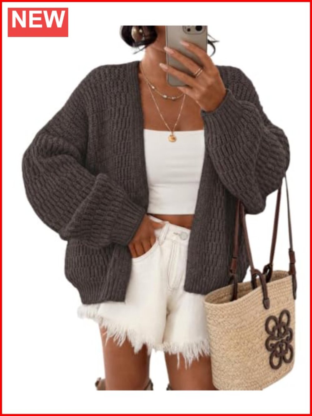 Chunky Knit Open Front Cardigan Sweater Loose Fit Long Sleeve